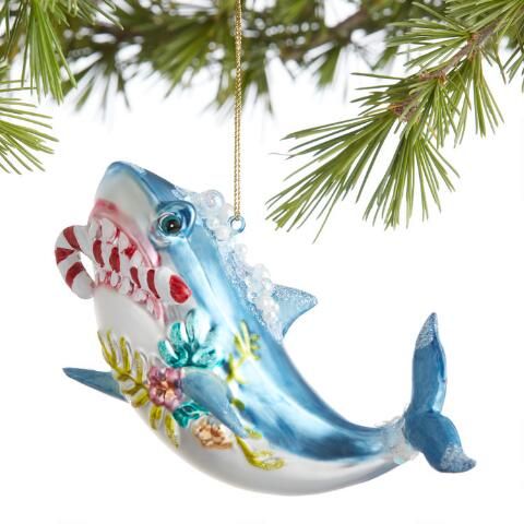 Glass Shark With Candy Cane Ornament | World Market