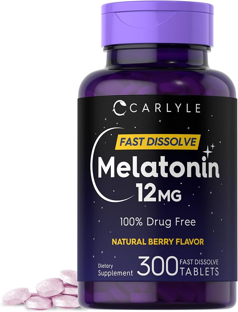 Carlyle Melatonin 12 mg Fast Dissolve 300 Tablets | Drug Free | Natural Berry Flavor | Vegetarian... | Amazon (US)