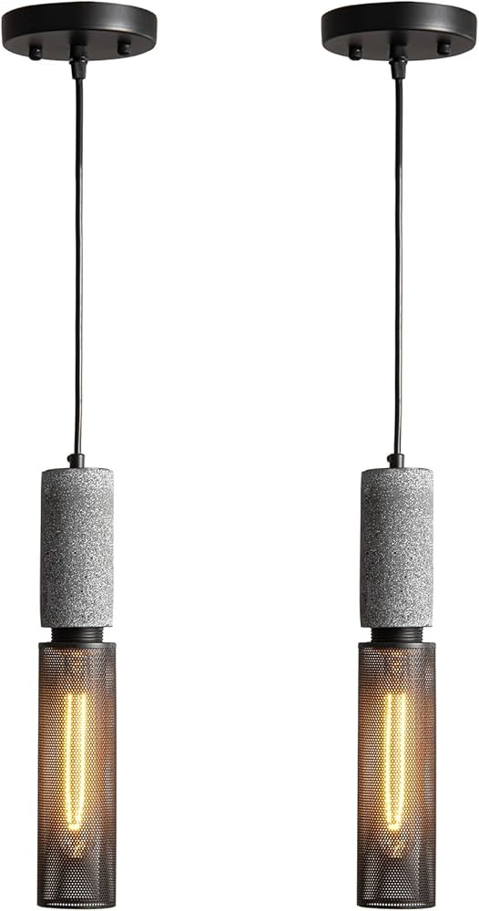 Concrete Linear Pendant Light with a Metal Mesh Shade,Modern Industrial Hanging Cement Pendant Li... | Amazon (US)