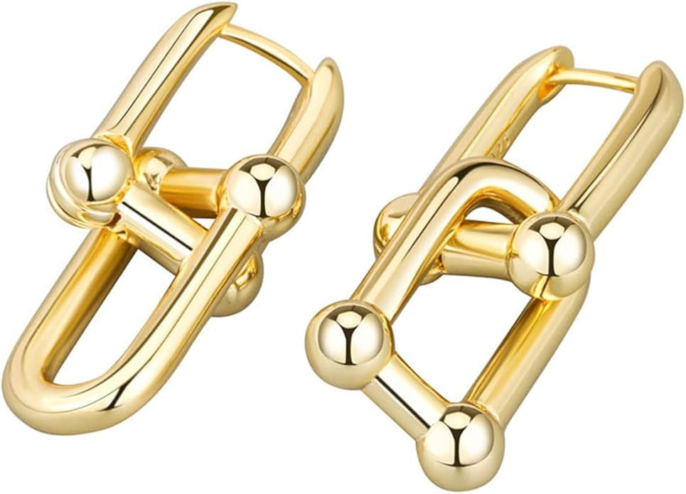 14K Gold Plated Convertible Link Earrings Gold Hoop Drop Dangle Earrings for Women | Amazon (US)