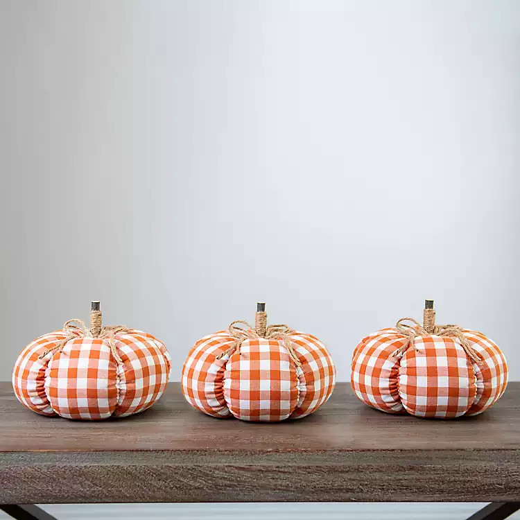Orange Buffalo Check Fabric Pumpkin, 10 in. | Kirkland's Home