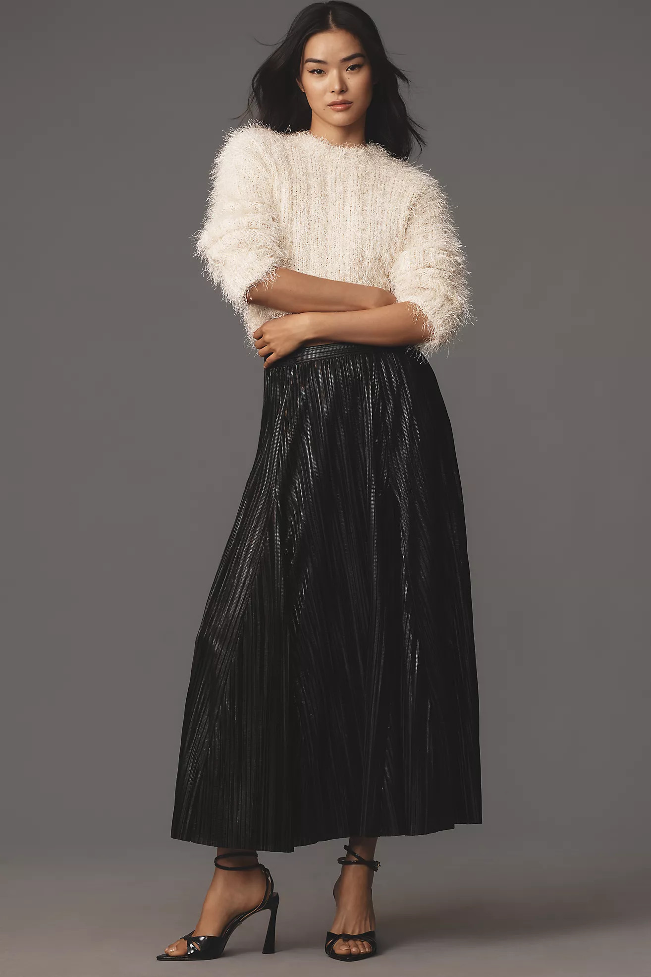 By Anthropologie Metallic Pleated Midi Skirt | Anthropologie (US)