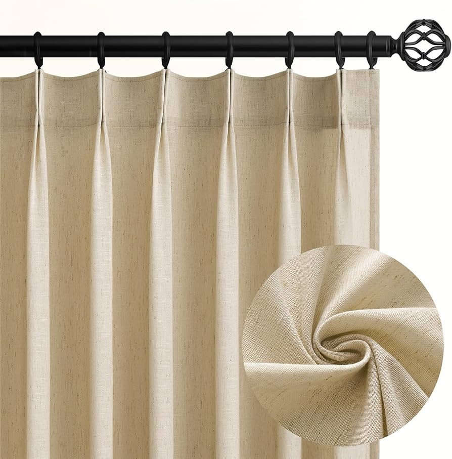 Topfinel Pinch Pleated Curtains 90 Inches Long 2 Panels Set,Beige Semi Sheer Cotton Blend Linen B... | Amazon (US)