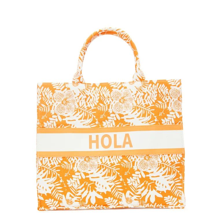 No Boundaries Women's Hola Canvas Print Beach Tote Handbag Orange Sherbert | Walmart (US)
