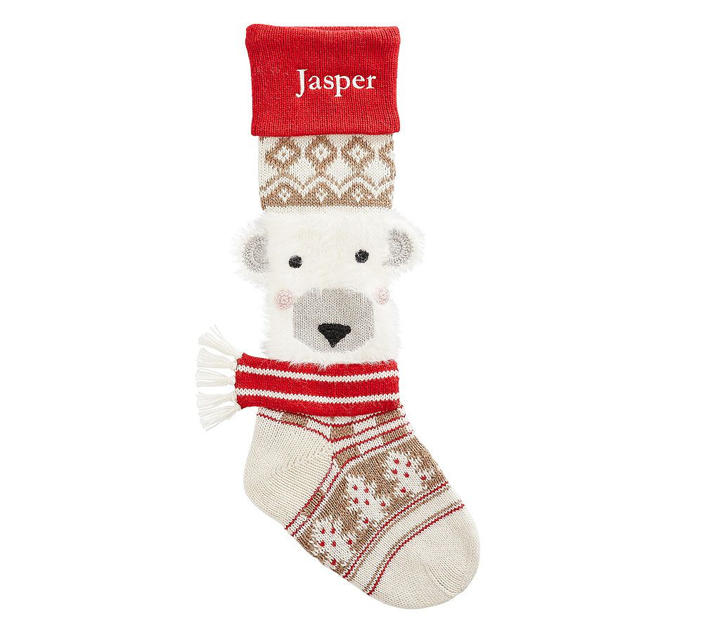 Polar Bear Face Classic Fair Isle Christmas Stocking | Pottery Barn Kids