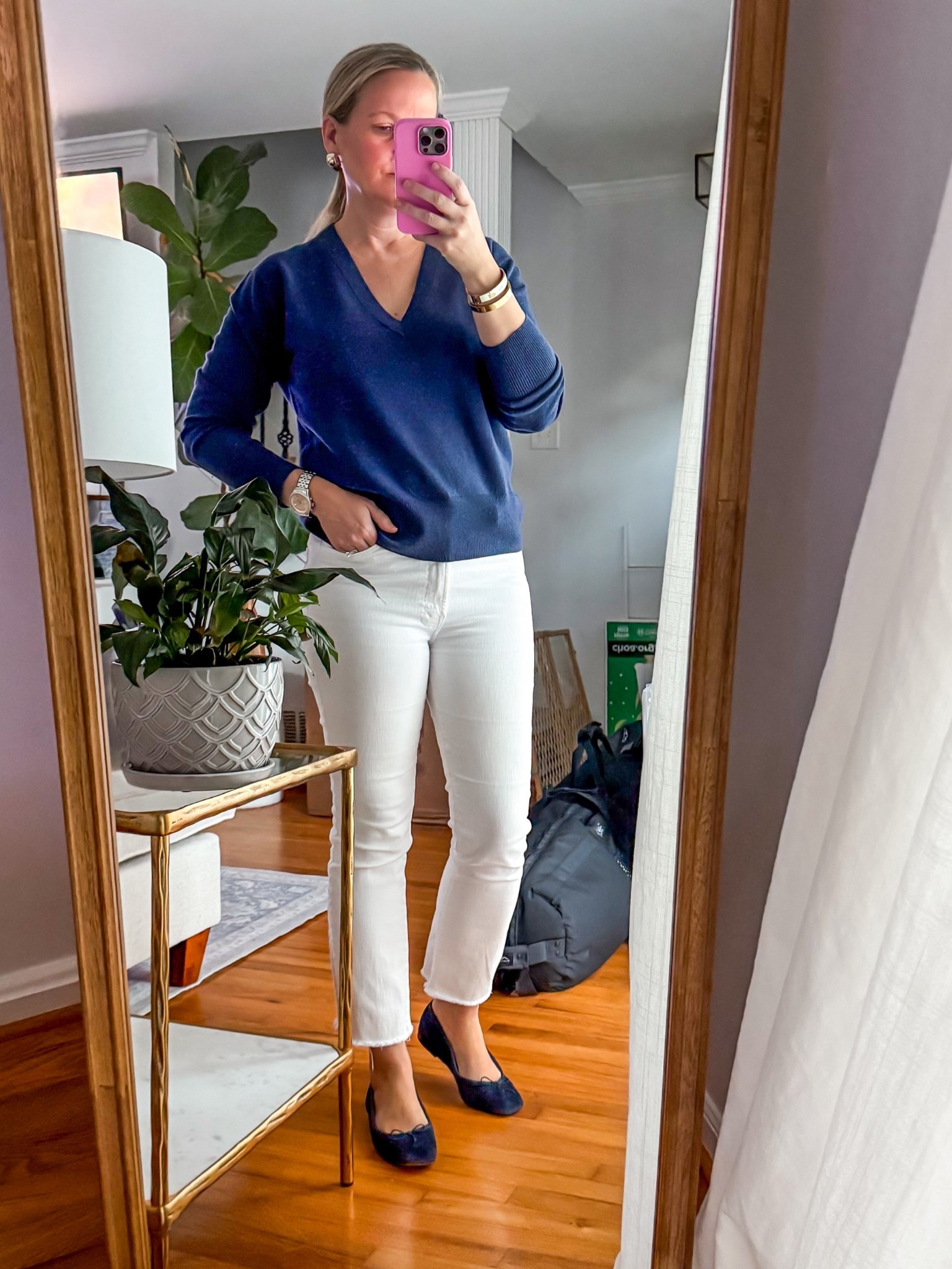 Smart casual outfit idea for casual Friday at work. 

Sweaters, target sweaters, white jeans, suede ballet flats, preppy outfits 

#LTKFindsUnder50 #LTKOver40 #LTKWorkwear