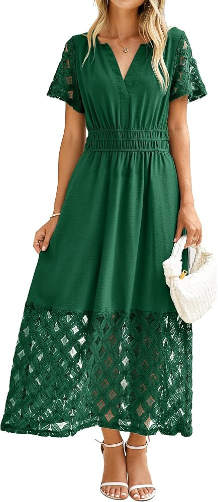 Simplee Womens Summer Boho Maxi Dress V Neck Empire Waist Long Flowy Wedding Guest Dresses with P... | Amazon (US)