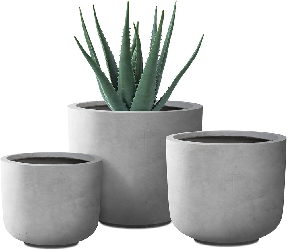 Kante 13",11",9" Dia Natural Concrete Round Planters (Set of 3), Outdoor Indoor Modern Planter Pots, | Amazon (US)