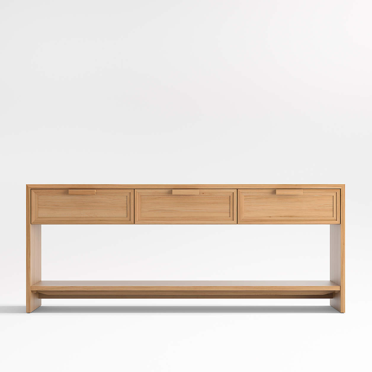 Calypso 72" Rectangular Natural Wood Storage Console Table + Reviews | Crate & Barrel | Crate & Barrel