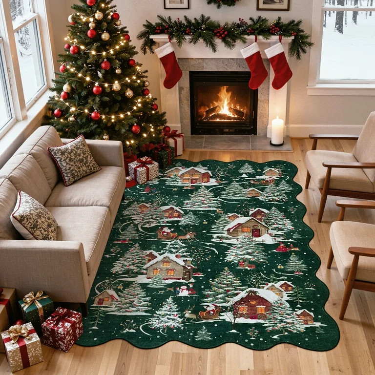 Wonnitar Christmas Rugs for Bedroom, 5x7 Green Washable Area Rug Non Slip, Soft Ultra-Thin Christ... | Walmart (US)