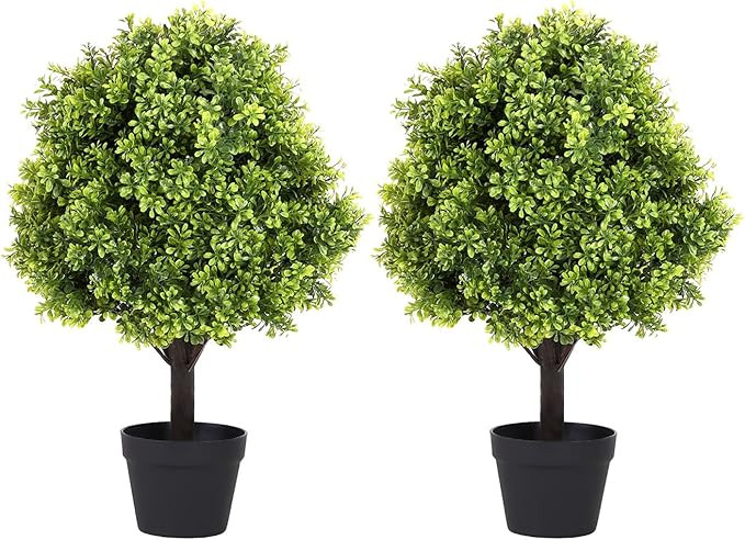 27“ Realistic Artificial Boxwood Topiary Trees Set of 2, Faux Plants Outdoor UV-Resistant, Fake... | Amazon (US)