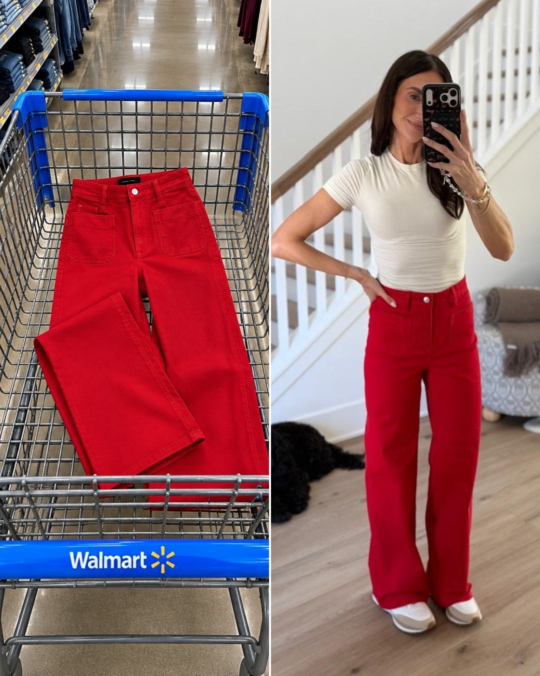 These red wide leg jeans from Walmart are such a fun statement piece for fall and the holiday season! ❤️ Perfect for casual Thanksgiving outfits, Christmas looks, and everyday style!

I'm wearing size 0 in jeans.

Walmart fashion finds, red wide leg jeans, holiday outfit ideas, high rise jeans, red patch pocket jeans, casual Christmas outfit, Thanksgiving outfit ideas, affordable Walmart jeans, festive holiday style, Walmart fall fashion