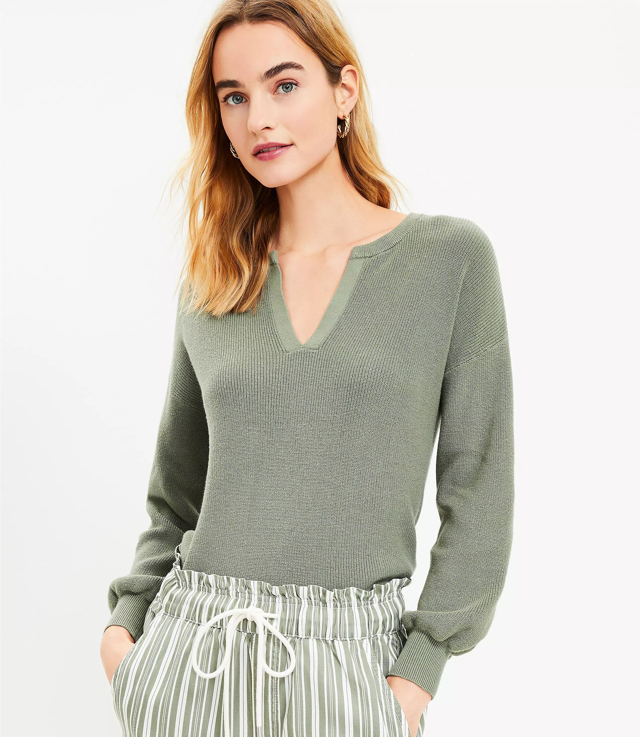 Textured Split Neck Sweater | LOFT