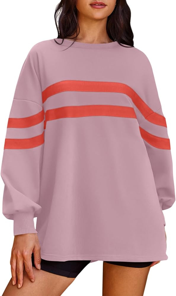 Panadila Womens Oversized Crewneck Sweatshirt Striped Pullover Long Sleeve Tunic Tops to Wear wit... | Amazon (US)