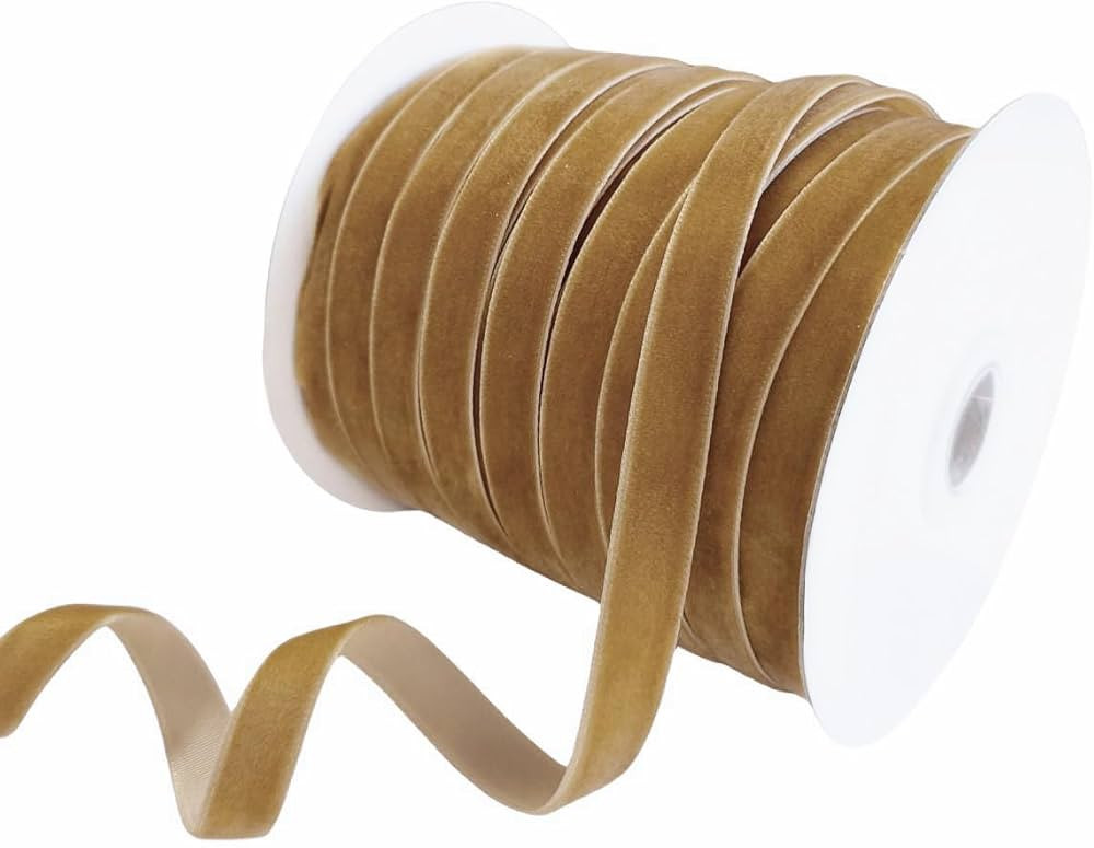 Abbaoww 50 Yards Vintage Khaki Velvet Ribbon 3/8 Inch for Gift Wrapping Wedding Decoration DIY Pr... | Amazon (US)