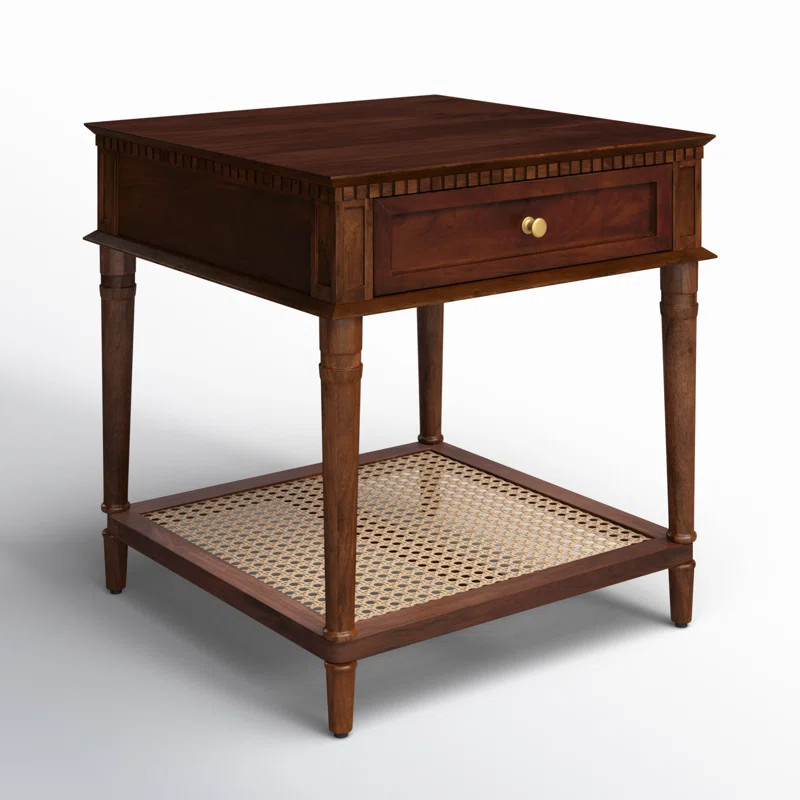 Ayleena Solid Wood End Table with Drawer and Woven Cane Storage Shelf | Wayfair North America