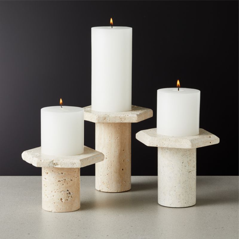 Roca Travertine Pillar Candle Stands Set of 3 | CB2 | CB2