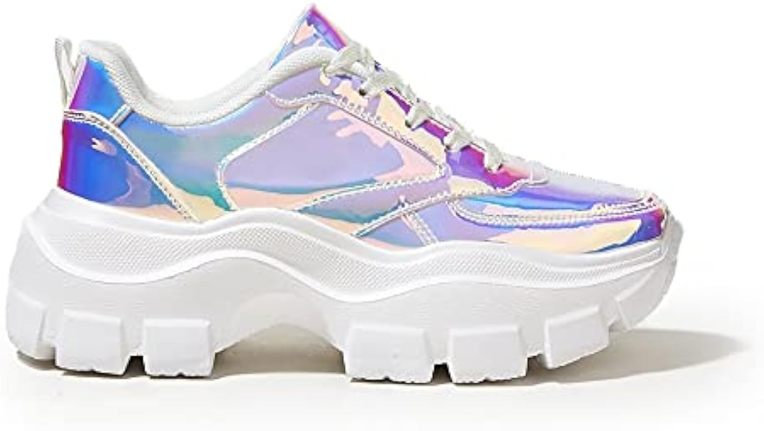 BELOS Women's Chunky Platform Sneakers | Trainers Lace Up Holographic Fashion Increased Dorky Bottom | Amazon (US)