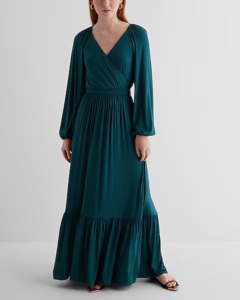 V-Neck Long Sleeve Surplice Tiered Maxi Dress | Express