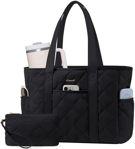 LOVEVOOK Puffer Tote Bag for Women with Cup Holder, Work Tote with Zip, Quilted Nurse Teacher Sho... | Amazon (US)