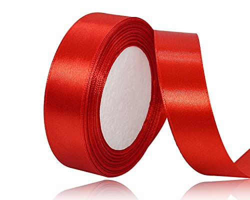 Red Satin Ribbon 1 Inch x 25 Yards, Red Fabric Wired Ribbon for Gift Wrapping, Craft, Wedding Invitation, Flower Bouquets, Wedding Party Decoration | Amazon (US)