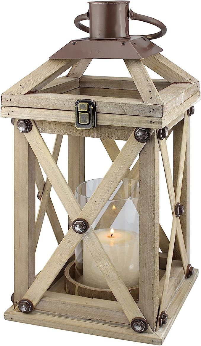 Stonebriar 20 Inch Rustic Wooden Candle Lantern with Removable Glass Cylinder Hurricane, For Tabl... | Amazon (US)