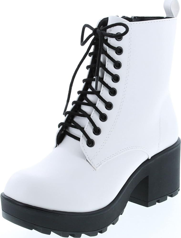Soda Women's Magpie Faux Leather Lace-Up Combat Mid Heel Military Ankle Boots | Amazon (US)