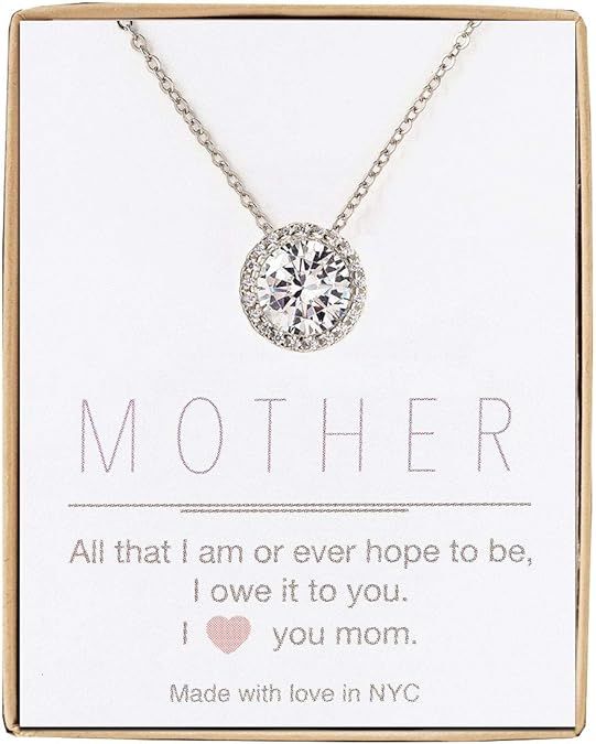 A+O Gift for Mom, Aunt, Grandma - Solitaire Halo Necklace in Gold, Rose Gold, Silver | Amazon (US)