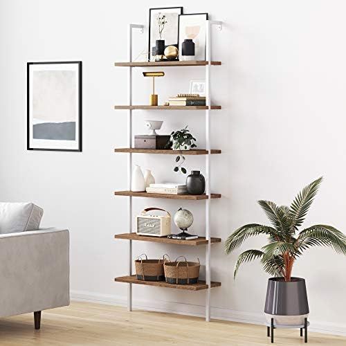 Nathan James Theo 6-Shelf Tall Bookcase, Wall Mount Bookshelf with Natural Wood Finish and Indust... | Amazon (US)