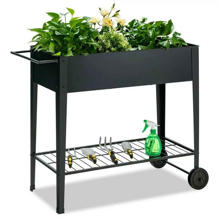 Gymax Raised Garden Bed Elevated Planter Box on Wheels Steel Planter w/Shelf | Walmart (US)