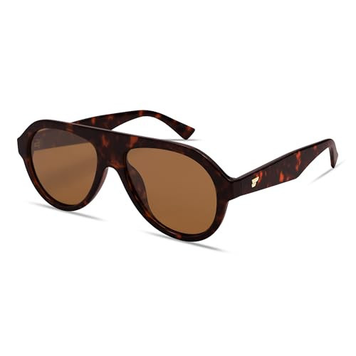 VANLINKER Retro Aviator Polarized Sunglasses for Men Women Trendy 70s Vintage Plastic Frame Sun Glasses VL9750 Brown Tortoise/Brown Lens | Amazon (US)