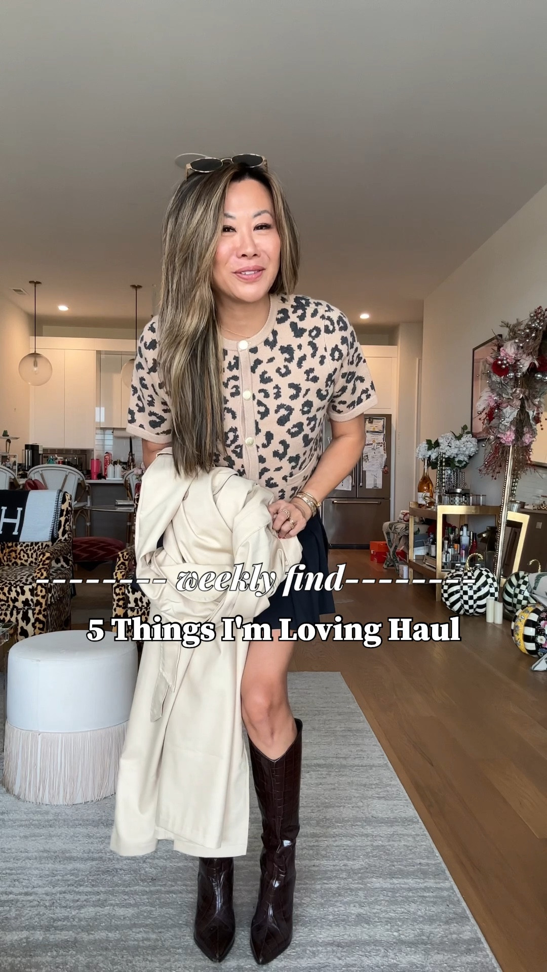 5 favorite things haul leopard sweater size small, trench size small, best volume and texture spray, blur powder, Amazon sweater. 

Abercrombie, knee high boots, revolve, Amazon, Sephora #LTKxPrimeDay 

#LTKStyleTip #LTKFindsUnder100