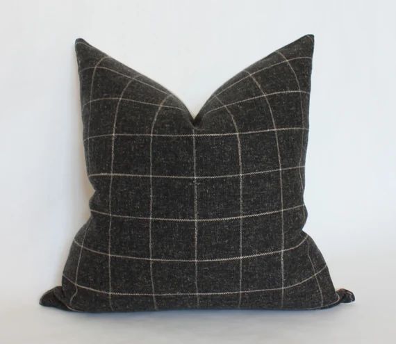 Black Plaid Pillow Modern Minimalist Pillow Charcoal Throw - Etsy | Etsy (US)