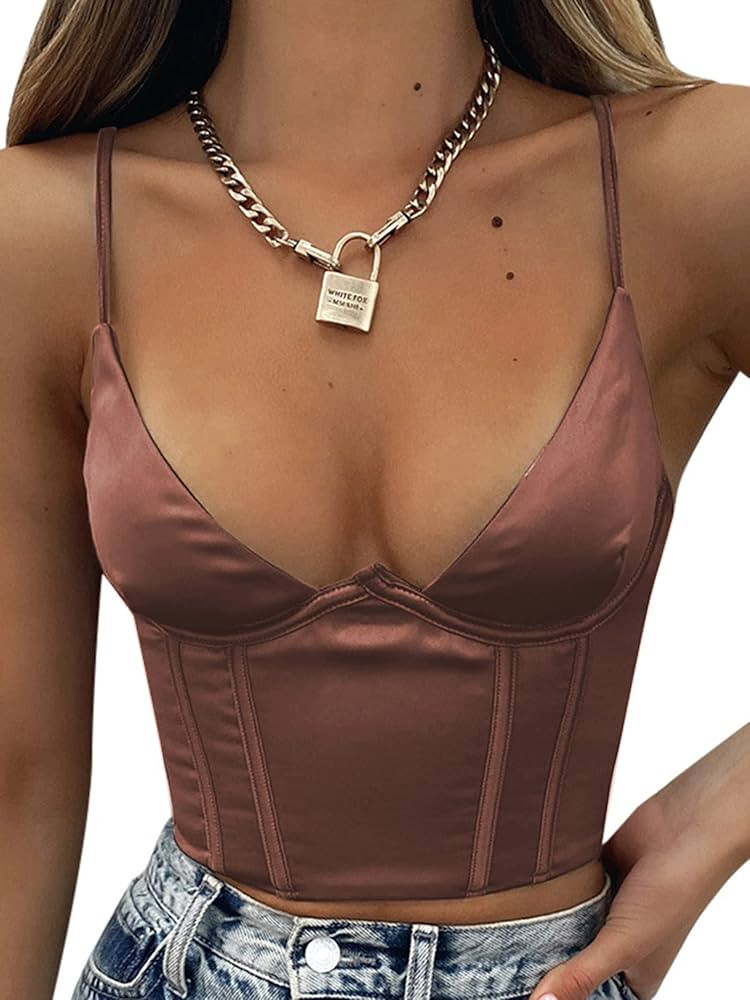 Avanova Womens Lace Patchwork Spaghetti Strap Sexy V Neck Crop Top Ribbed Knit Cami Tank | Amazon (US)