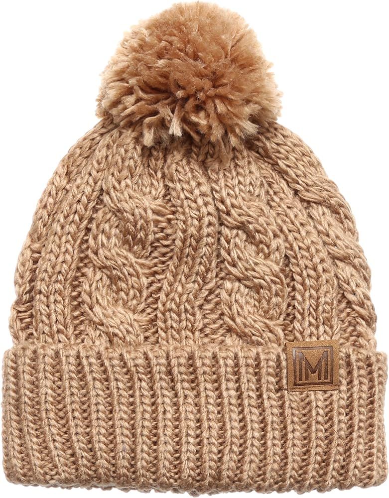 MIRMARU Winter Oversized Cable Knitted Pom Pom Beanie Hat with Fleece Lining. | Amazon (US)