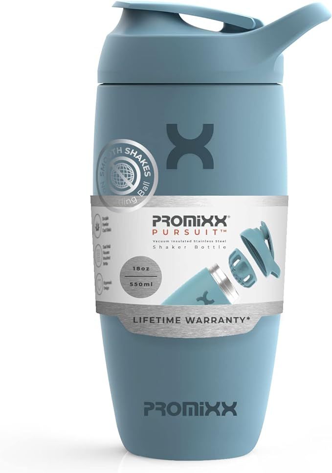 Promixx Pursuit Shaker Bottle Insulated Stainless Steel Water Bottle and Blender Cup, 18oz, Ocean... | Amazon (US)