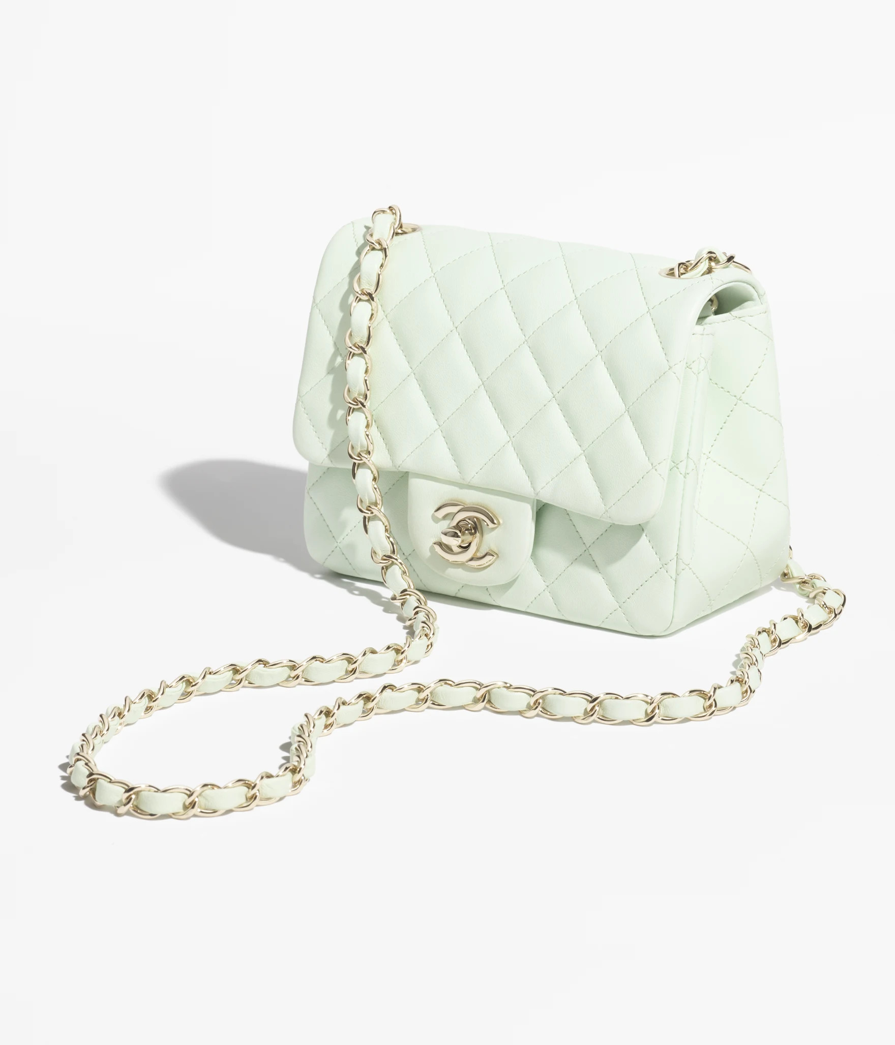 Mini classic handbag, Lambskin & gold-tone metal, light green — Fashion | CHANEL | Chanel, Inc. (US)