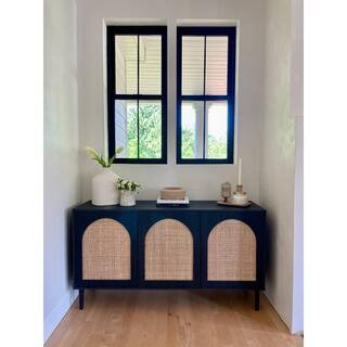 JAYDEN CREATION Mercury Contemporary 56 in. Wide Rattan 3-Doors Oak Storage Sideboard with adjust... | The Home Depot