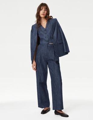 Cotton Rich Pleat Front Wide Leg Trouser | Marks and Spencer US