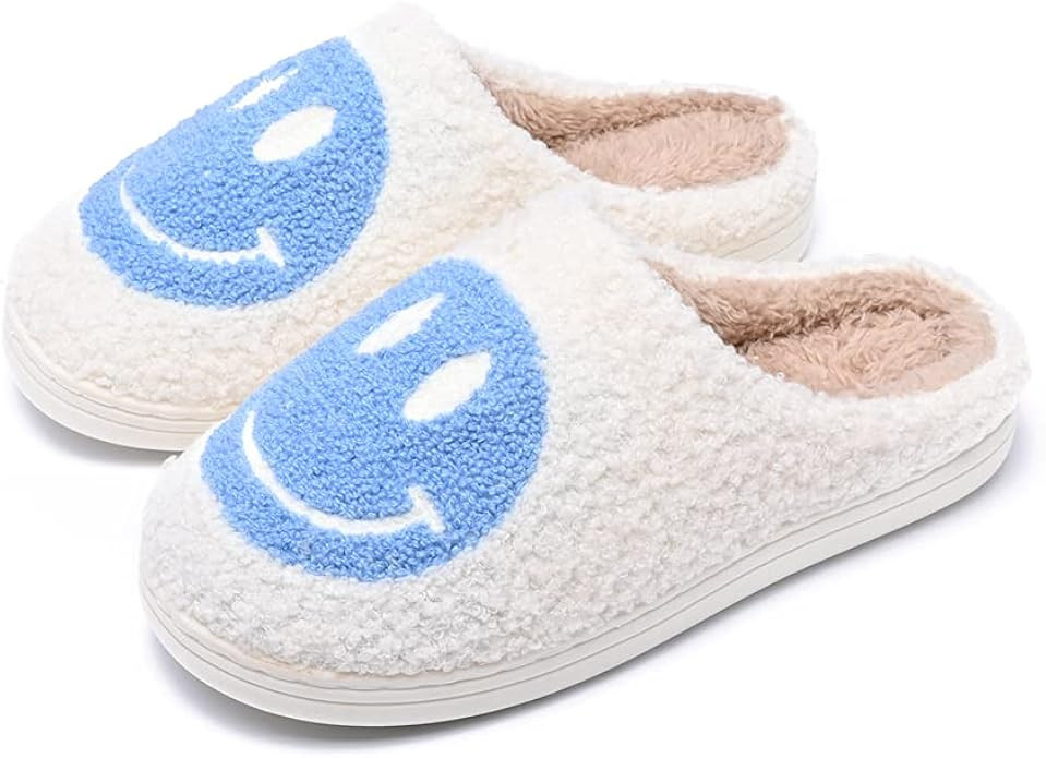 Cute Smiley Face Soft Plush Cozy Warm Slides House Slippers Non-Slip Faux Fur Slippers for Women ... | Amazon (US)