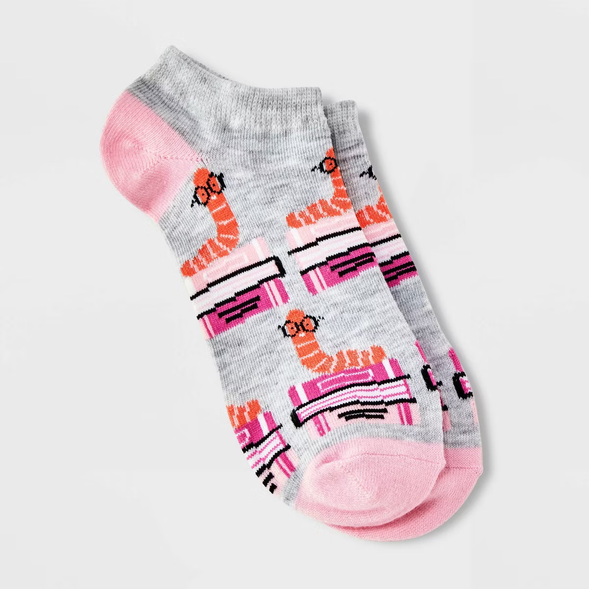 Women's Bookworm Low Cut Socks - Gray/Pink 4-10: Fun Animal Icon, Lightweight, Banded Cuff | Target