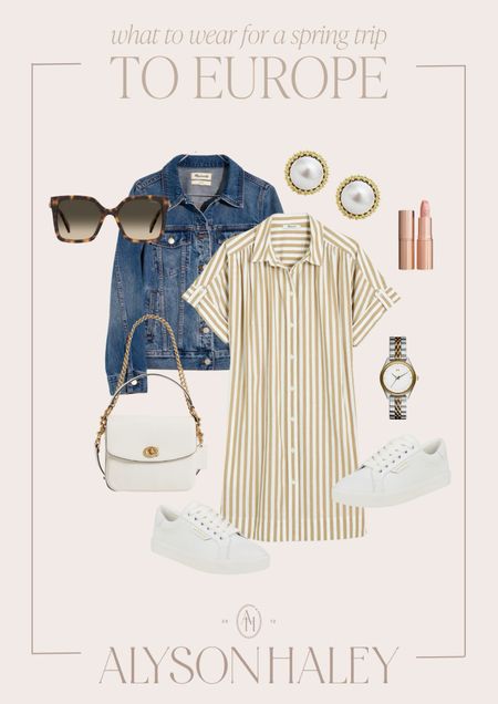 Spring trip to Europe outfit idea. I love this striped midi dress for a cute brunch look. Pair it with a denim jacket and sneakers for a casual look. 

#LTKstyletip #LTKtravel #LTKSeasonal