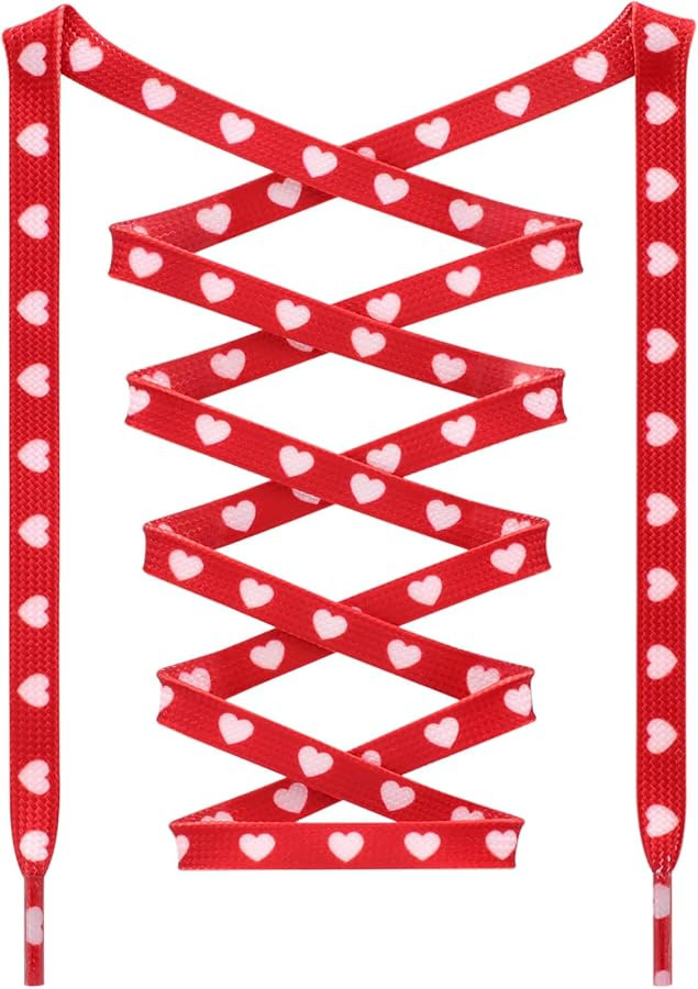 DANHUA Colored Flat Shoe laces: 2 Pair Heart Printed Shoelaces for Sneakers boot | Amazon (US)