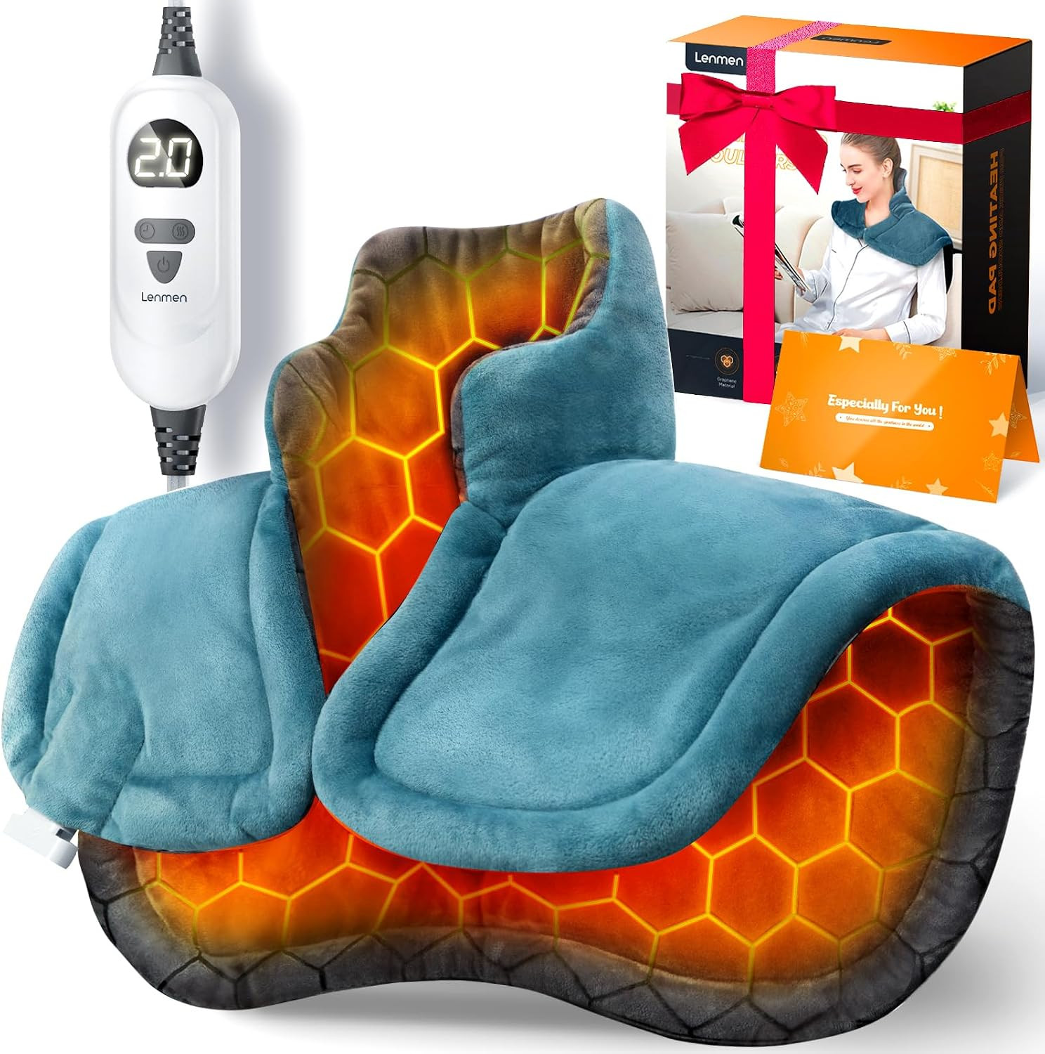 Graphene-Infused Heating Pad 3X Deeper Muscle Relief, Weighted Instant Heating Pads for Neck and Shoulders, Heated Wrap with 6 Heat Options and 4 Auto-Off Timer, Gifts for Mom Women Christmas Birthday | Amazon (US)