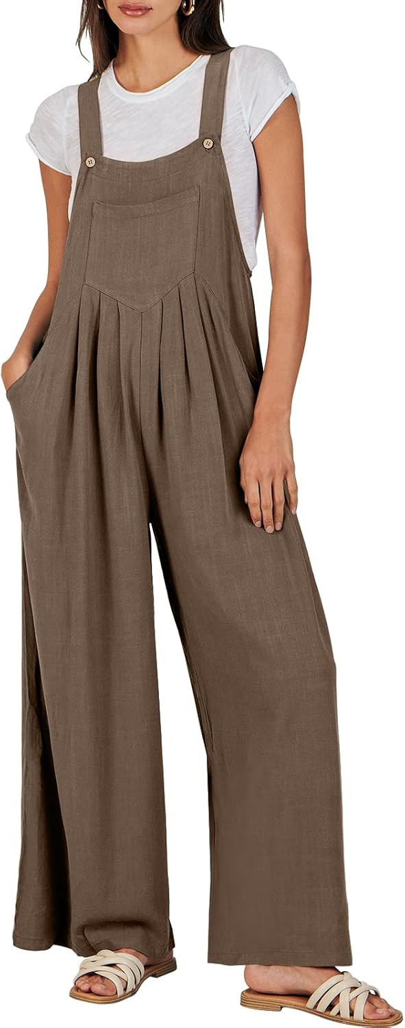 ANRABESS Women's Overalls Jumpsuit Casual Loose Sleeveless Adjustable Straps Bib Wide Leg Outfits... | Amazon (US)