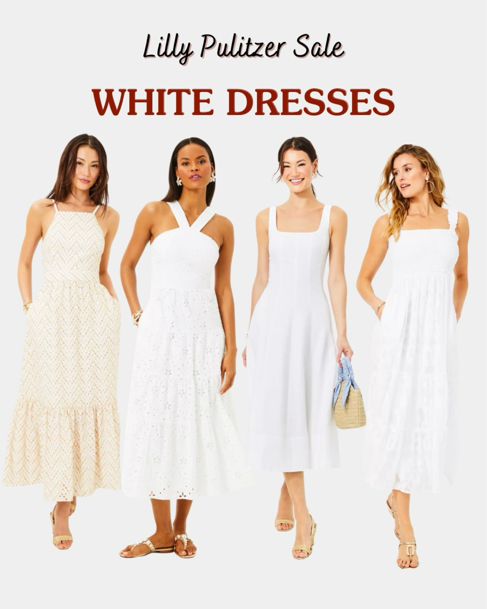 Lilly Pulitzer Sale! White dresses for the bride to be. 

White maxi dress // white midi dress // bridal shower // bride rehearsal dinner // lace dress // Napa Sonoma Wedding 