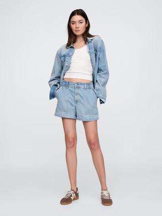 4" High Rise SuperSoft Denim Utility Shorts | Gap Factory
