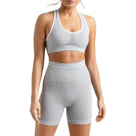 Niuer Slim Fit Workout Sets for Women 2 Piece Seamless Ribbed Crop Tank High Waist Shorts Yoga Outfi | Walmart (US)