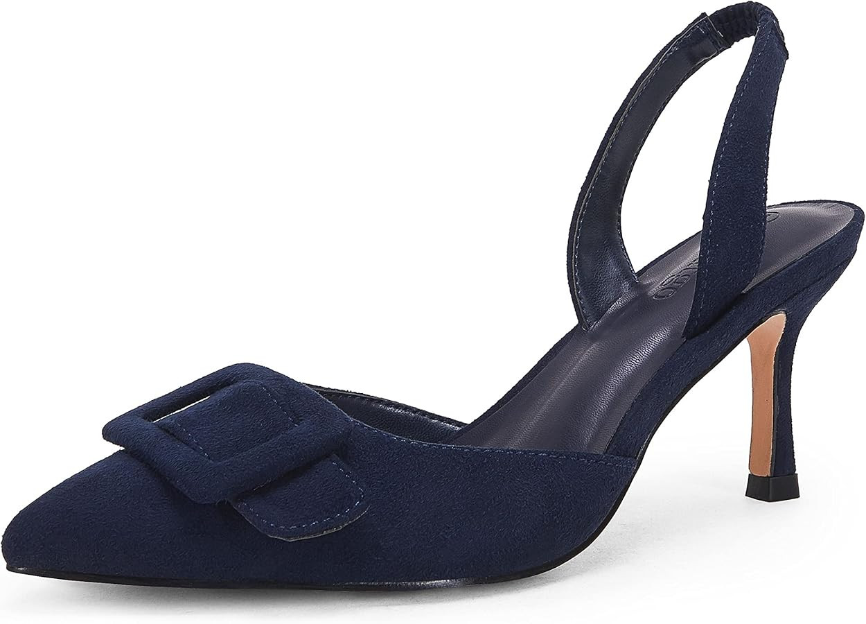 Coutgo Womens Slingback Heels Kitten Heel Pumps Dress Shoes Sling Back Closed Pointed Toe Suede W... | Amazon (US)
