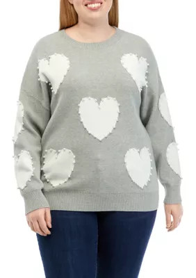 Crown & Ivy™ Plus Size Heart Printed Pearl Sweater | Belk